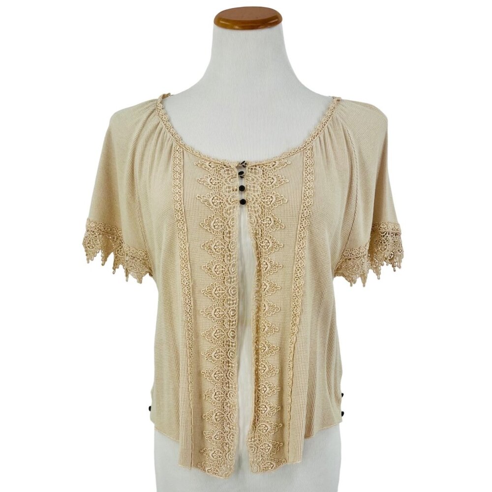 Vintage Y2K Free People Crochet Lace Cardigan Top • Boho Fairycore Coquette - Picture 11 of 12